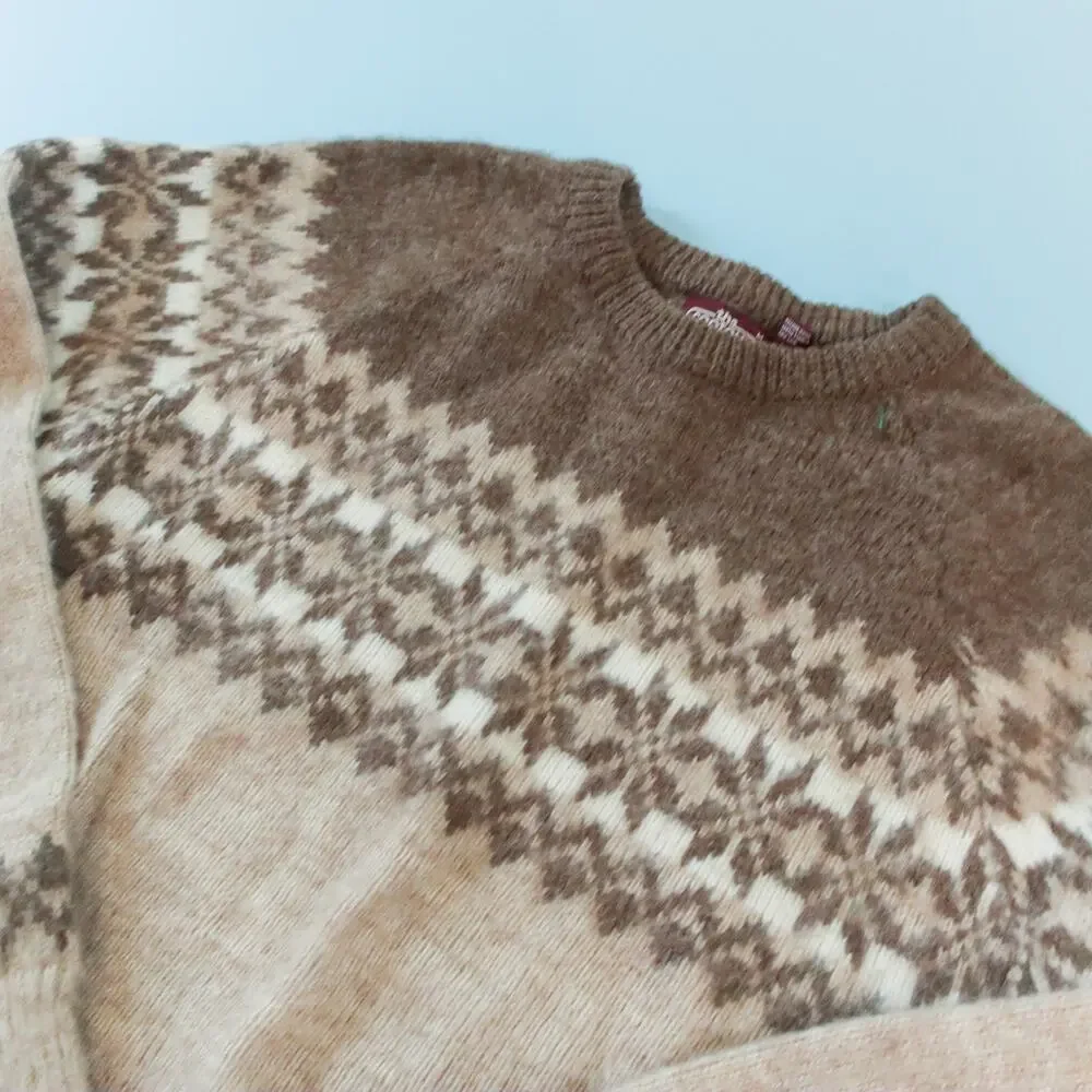 Vintage The Contour Wool Blend Fair Isle Brown Knit Crewneck Sweater Size Medium